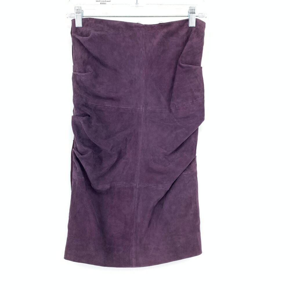 Nicole Miller Artelier Ruched Straight Skirt Womens Size 4 Purple Suede Leather